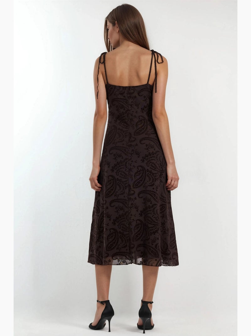 Robe midi trapèze à motifs et col en u hiccup Marron chocolat - Kiabi