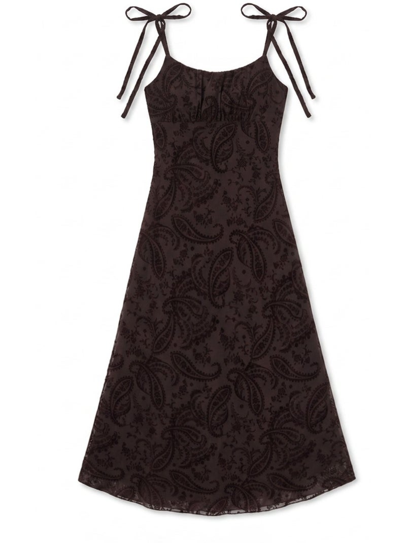 Robe midi trapèze à motifs et col en u hiccup Marron chocolat - Kiabi