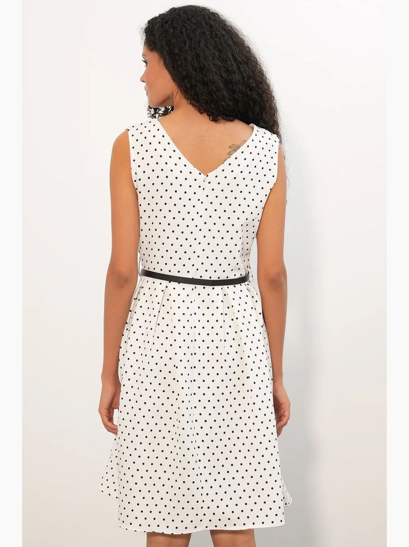 Robe midi trapèze à pois avec ceinture bdart Blanc cassé - Kiabi
