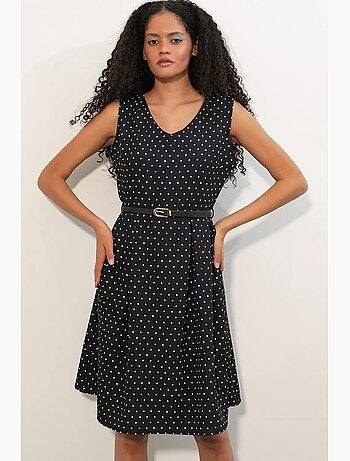 Robe midi trapèze à pois avec ceinture bdart