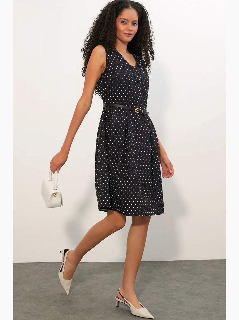 Robe midi trapèze à pois avec ceinture bdart Noir - Kiabi