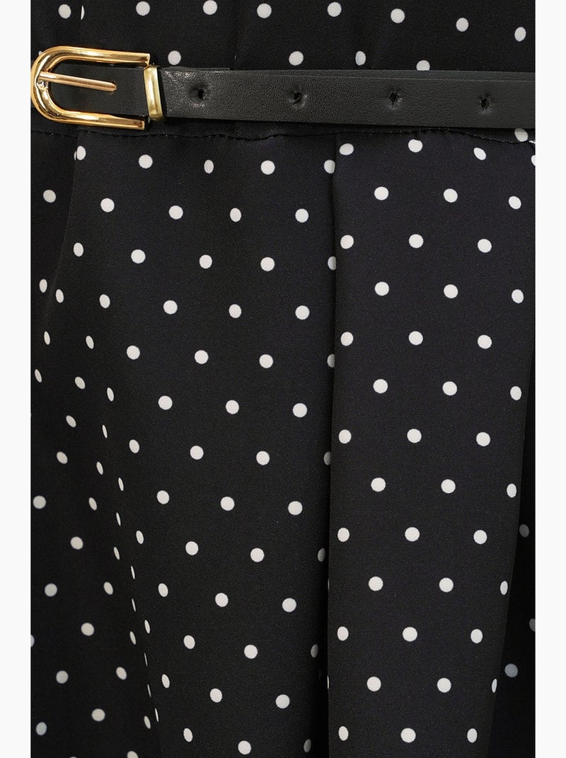 Robe midi trapèze à pois avec ceinture bdart Noir - Kiabi