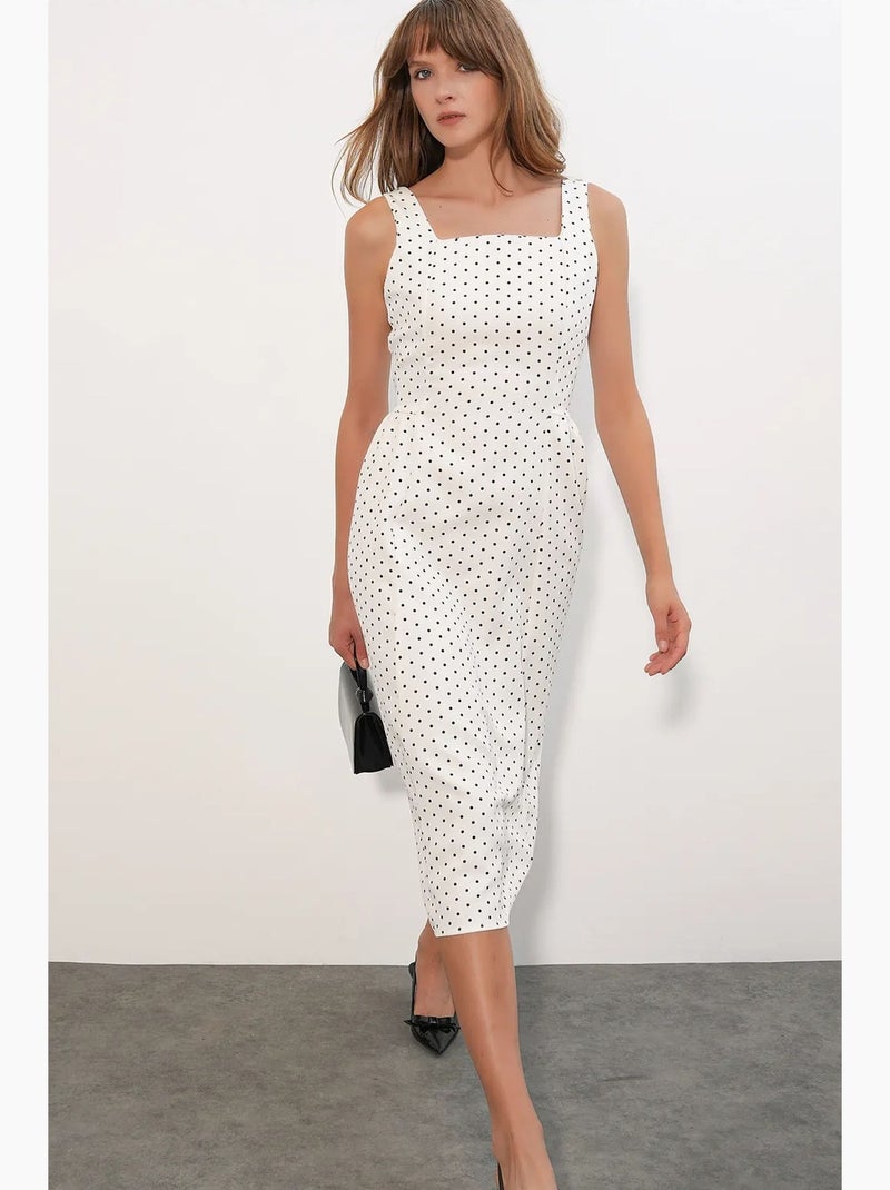 Robe midi trapèze à pois bdart Blanc cassé - Kiabi