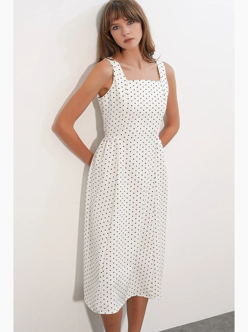 Robe midi trapèze à pois bdart Blanc cassé - Kiabi