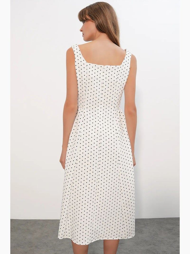 Robe midi trapèze à pois bdart Blanc cassé - Kiabi