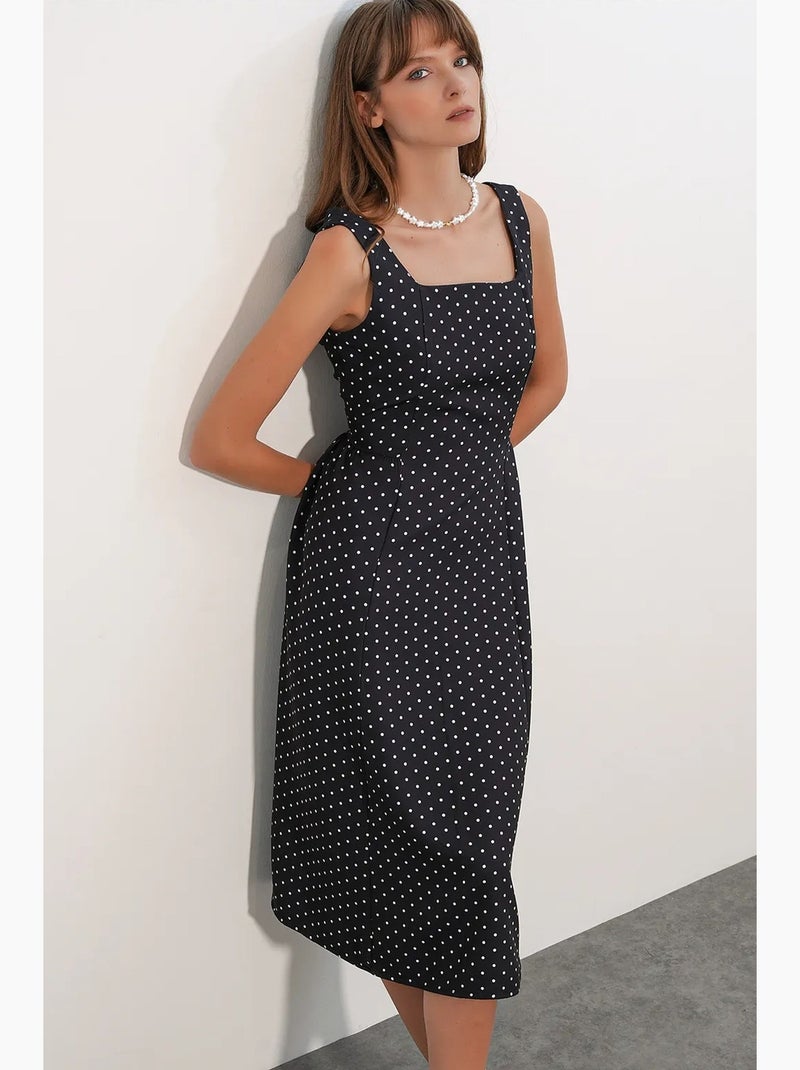 Robe midi trapèze à pois bdart Noir - Kiabi