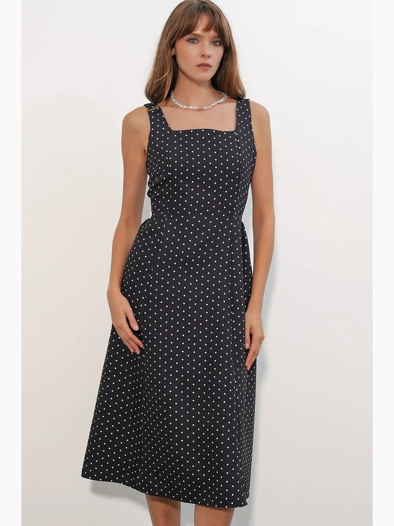Robe midi trapèze à pois bdart Noir - Kiabi