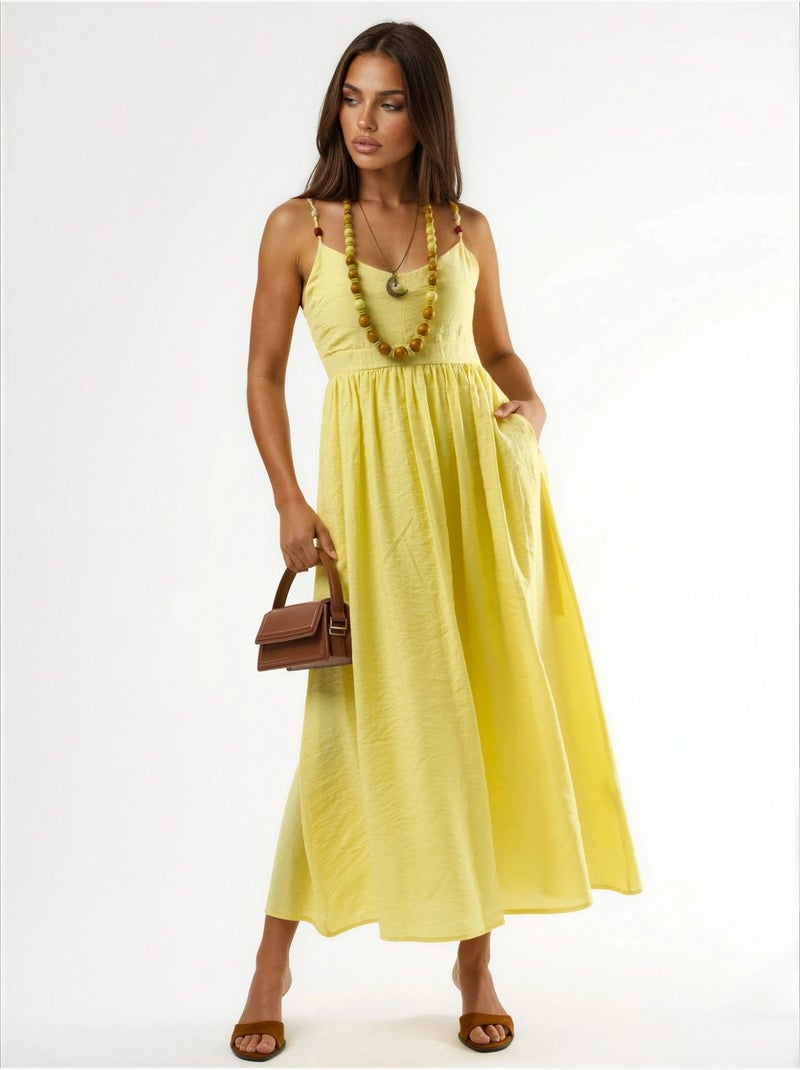 Robe midi trapèze avec détail accessoire busem Jaune citron - Kiabi