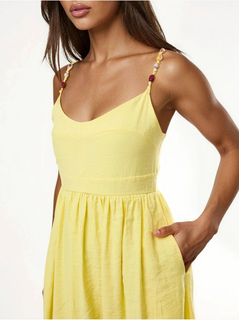 Robe midi trapèze avec détail accessoire busem Jaune citron - Kiabi