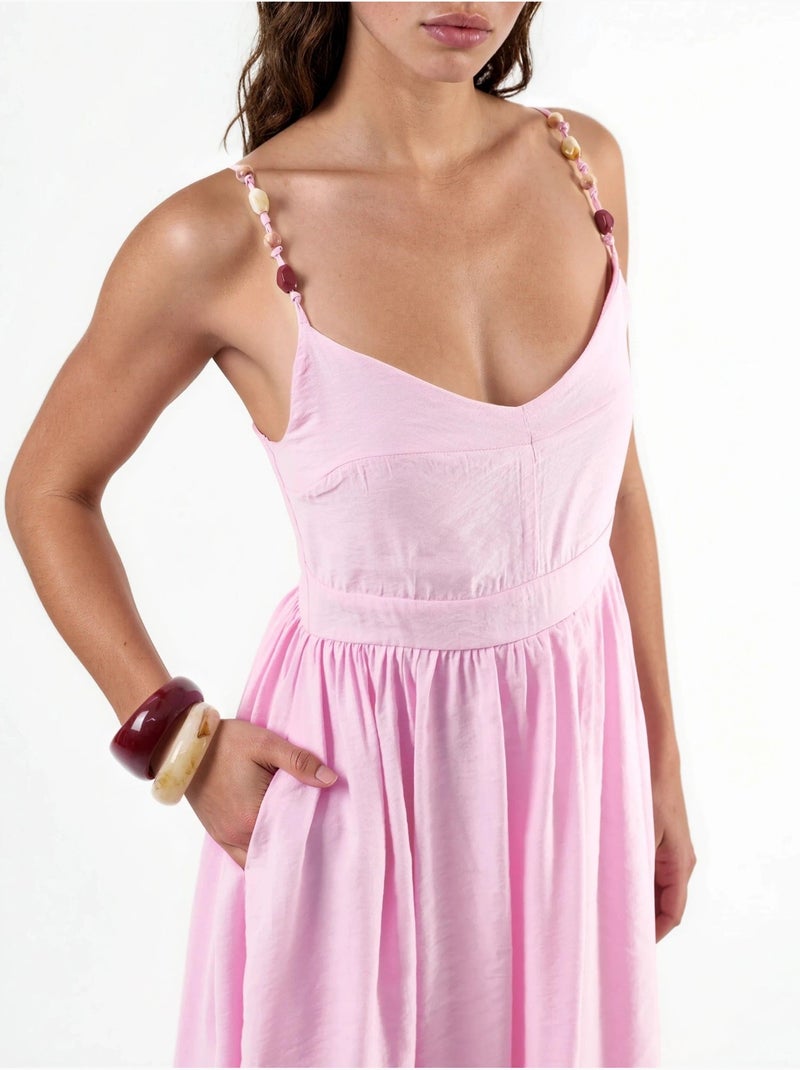Robe midi trapèze avec détail accessoire busem Rose pâle - Kiabi