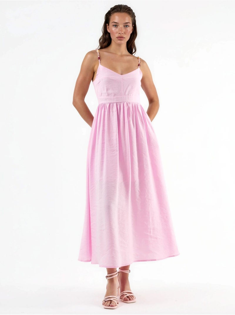 Robe midi trapèze avec détail accessoire busem Rose pâle - Kiabi