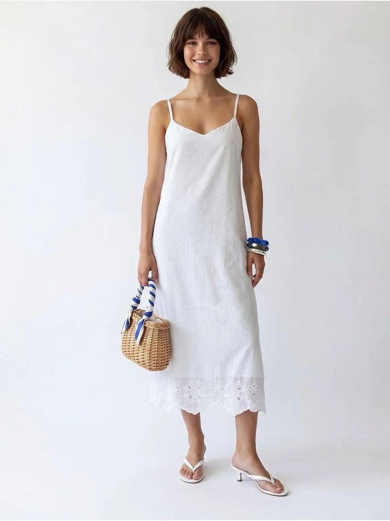 Robe midi trapèze brodée mixray Blanc - Kiabi