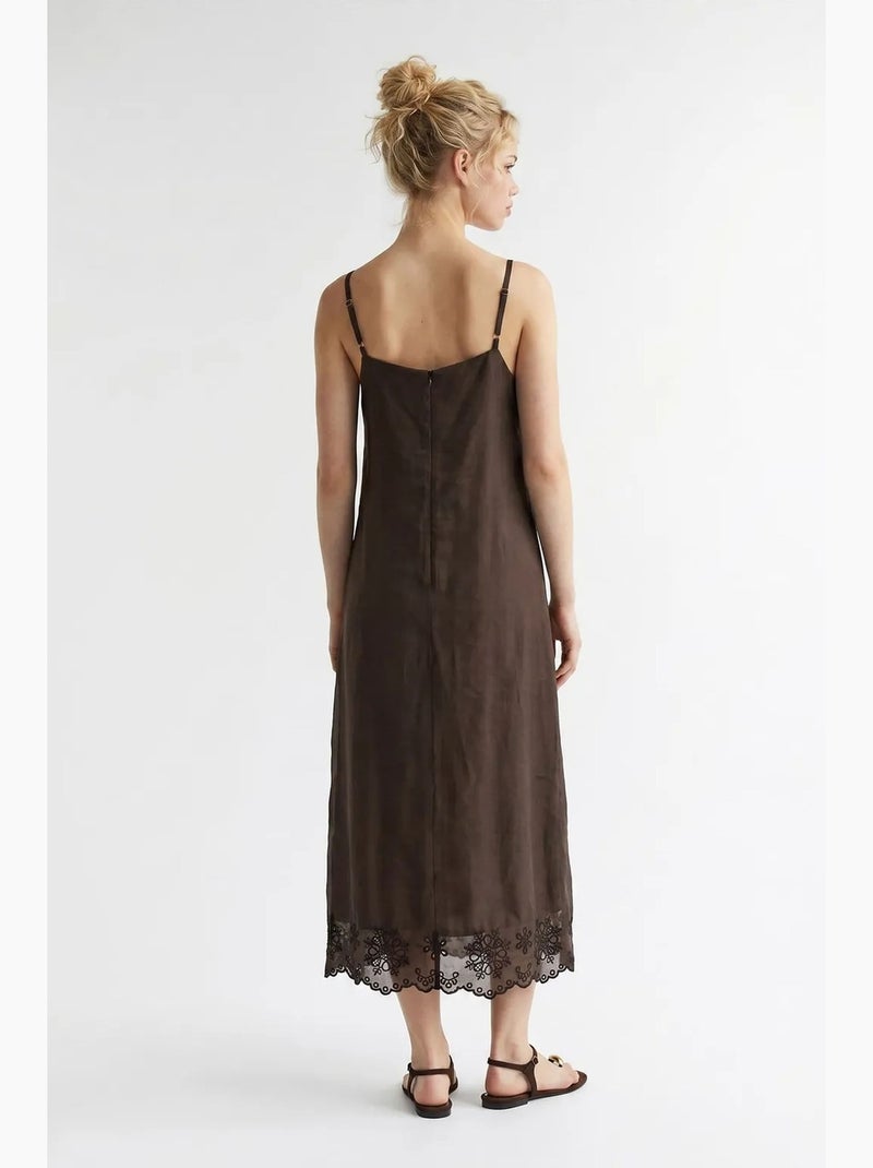 Robe midi trapèze brodée mixray Marron - Kiabi