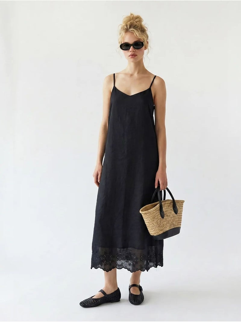 Robe midi trapèze brodée mixray Noir - Kiabi