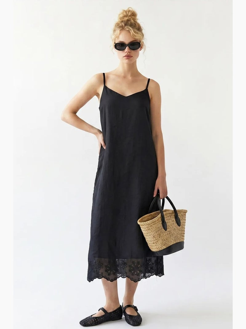 Robe midi trapèze brodée mixray Noir - Kiabi