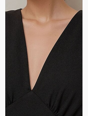 Robe midi trapèze en crêpe à col en v manches bouffantes hiccup