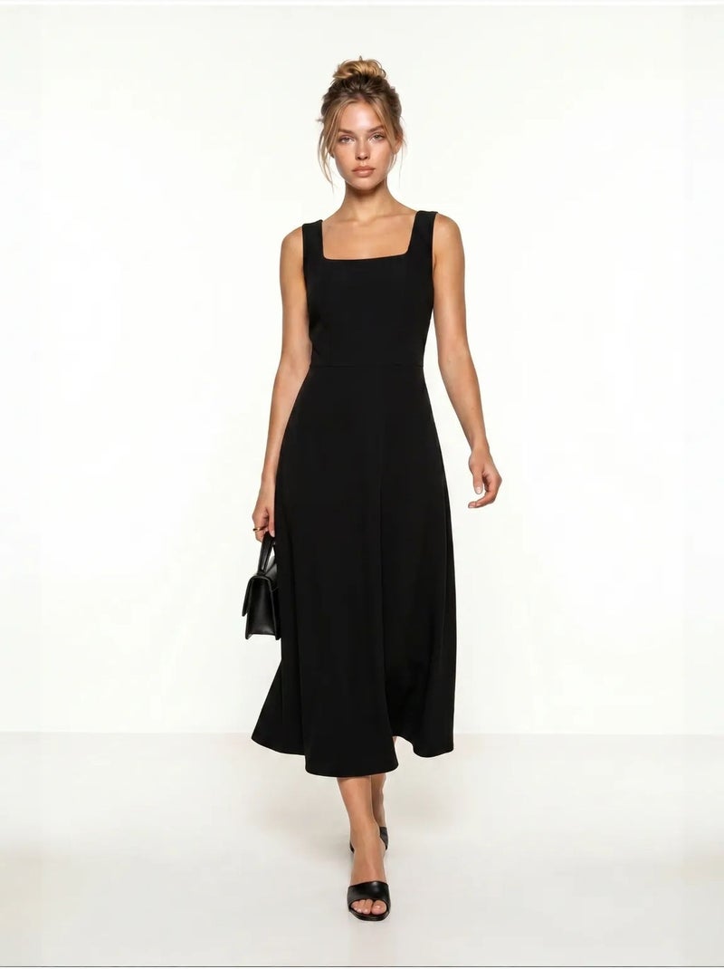Robe midi trapèze en popeline de coton istanbul Noir - Kiabi