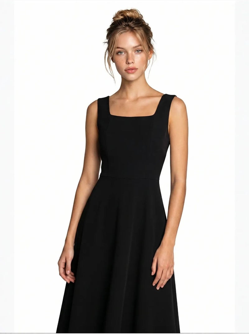 Robe midi trapèze en popeline de coton istanbul Noir - Kiabi