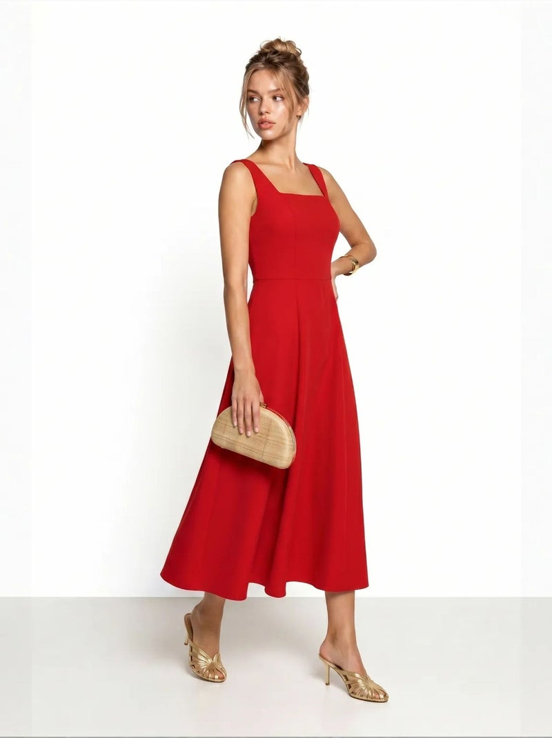 Robe midi trapèze en popeline de coton istanbul Rouge - Kiabi