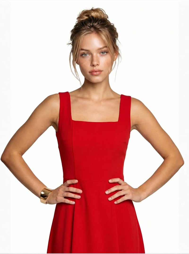 Robe midi trapèze en popeline de coton istanbul Rouge - Kiabi