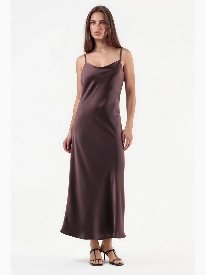 Robe midi trapèze en satin à col v hiccup Mauve - Kiabi