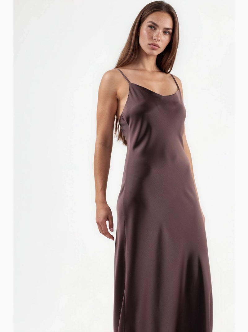 Robe midi trapèze en satin à col v hiccup Mauve - Kiabi