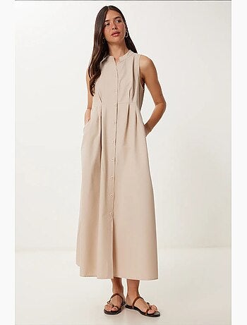 Robe midi trapèze sans manches à col mandarin istanbul