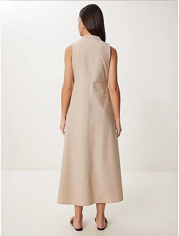 Robe midi trapèze sans manches à col mandarin istanbul