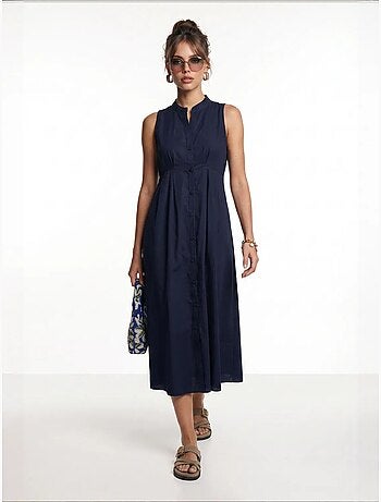 Robe midi trapèze sans manches à col mandarin istanbul