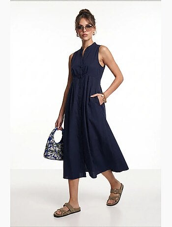 Robe midi trapèze sans manches à col mandarin istanbul