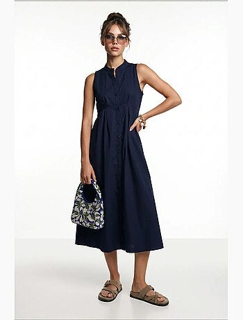 Robe midi trapèze sans manches à col mandarin istanbul