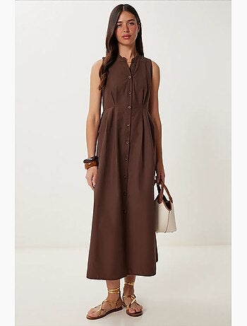 Robe midi trapèze sans manches à col mandarin istanbul