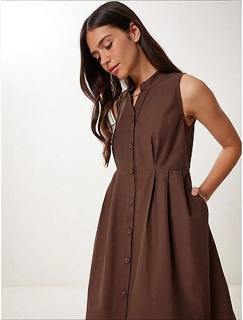 Robe midi trapèze sans manches à col mandarin istanbul