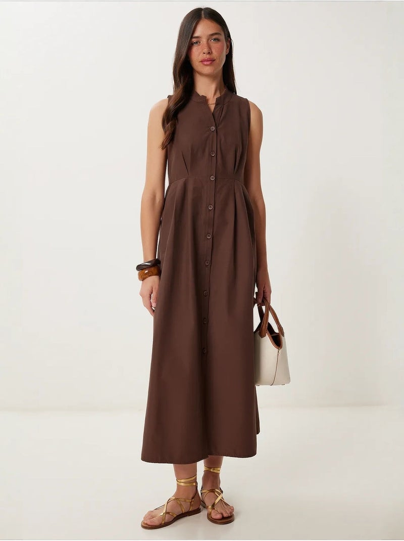 Robe midi trapèze sans manches à col mandarin istanbul Marron - Kiabi