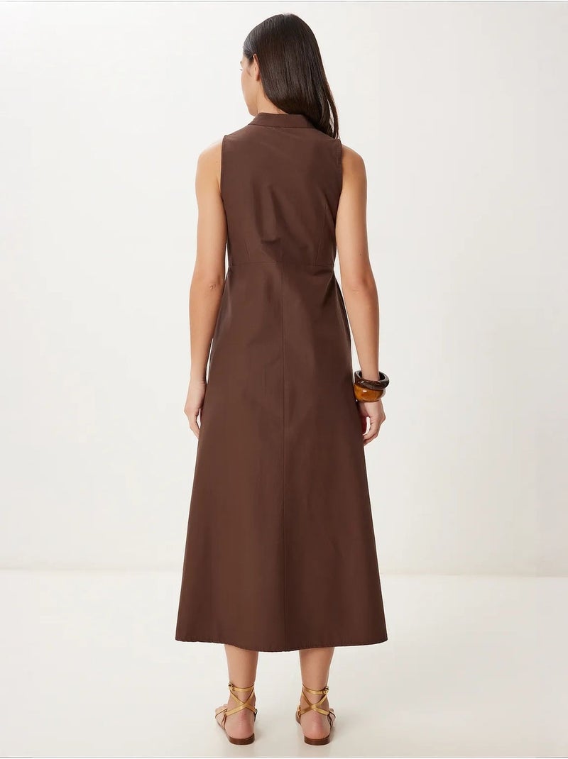 Robe midi trapèze sans manches à col mandarin istanbul Marron - Kiabi