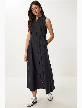 Robe midi trapèze sans manches à col mandarin istanbul