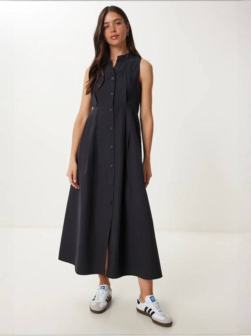 Robe midi trapèze sans manches à col mandarin istanbul Noir - Kiabi