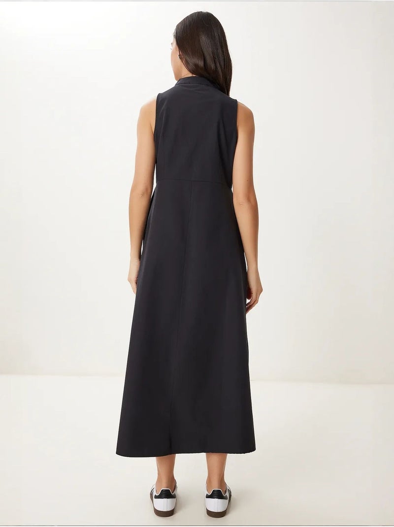 Robe midi trapèze sans manches à col mandarin istanbul Noir - Kiabi