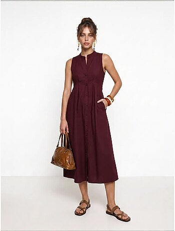 Robe midi trapèze sans manches à col mandarin istanbul