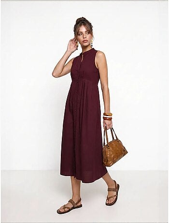 Robe midi trapèze sans manches à col mandarin istanbul