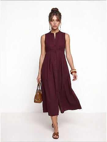 Robe midi trapèze sans manches à col mandarin istanbul