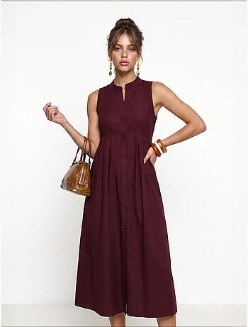 Robe midi trapèze sans manches à col mandarin istanbul