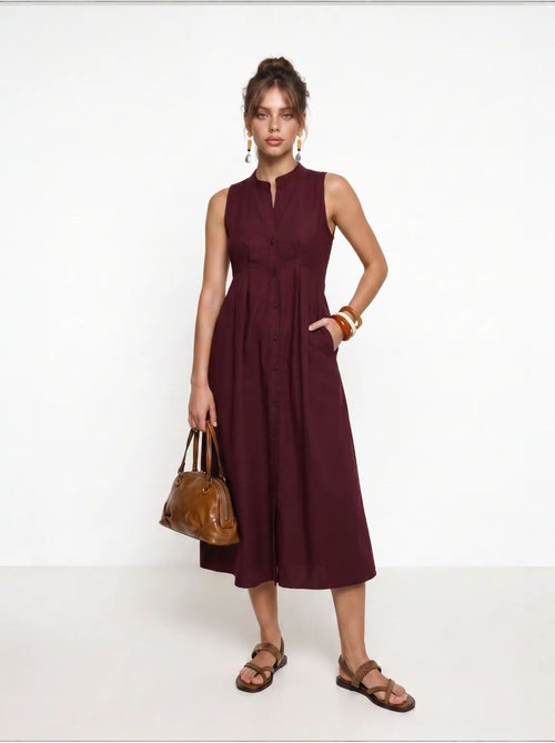 Robe midi trapèze sans manches à col mandarin istanbul - Kiabi Robe midi trapèze sans manches à col mandarin istanbul - Kiabi