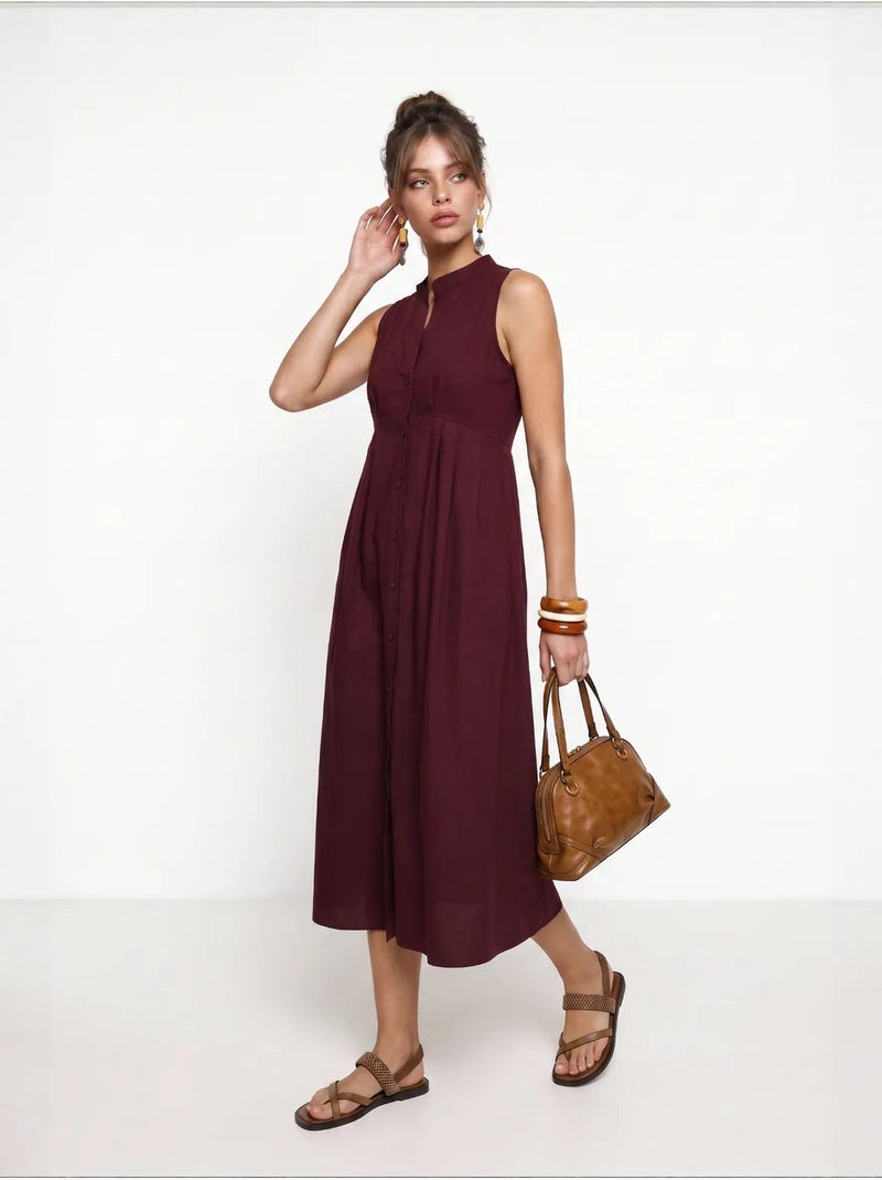 Robe midi trapèze sans manches à col mandarin istanbul Rouge bordeaux - Kiabi