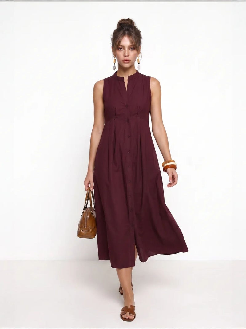 Robe midi trapèze sans manches à col mandarin istanbul Rouge bordeaux - Kiabi