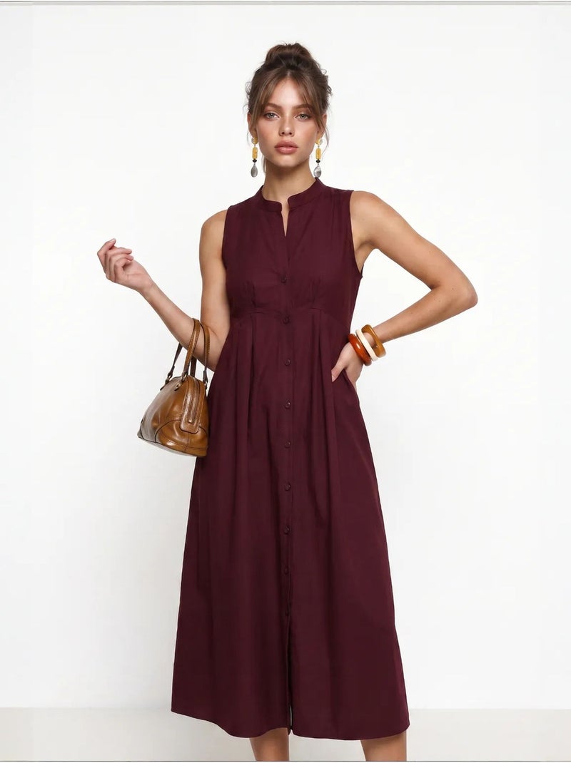 Robe midi trapèze sans manches à col mandarin istanbul Rouge bordeaux - Kiabi