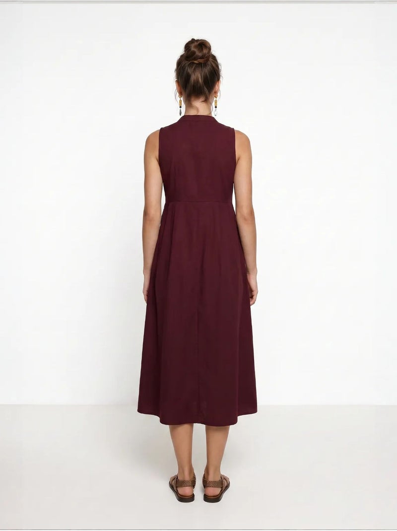 Robe midi trapèze sans manches à col mandarin istanbul Rouge bordeaux - Kiabi