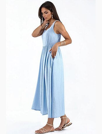 Robe midi unie à col carré busem