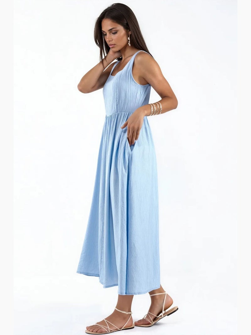Robe midi unie à col carré busem Bleu ciel - Kiabi