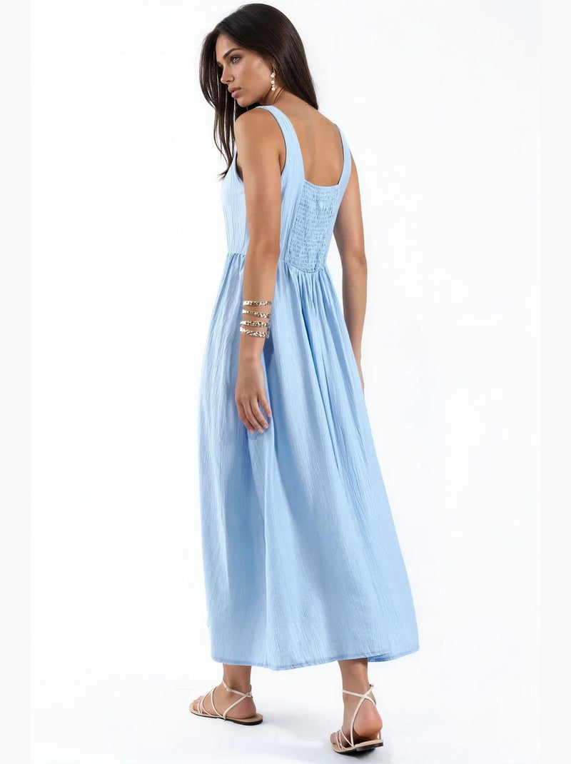 Robe midi unie à col carré busem Bleu ciel - Kiabi